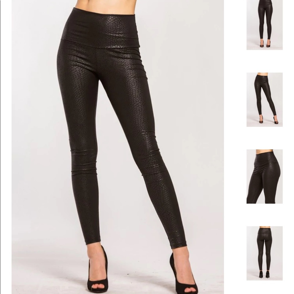 Snakeprint leather leggings